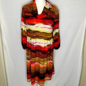 AGB Dress Rich Tones of Brown and Burnt Red/Orange with Hint of Gold - Size 16
